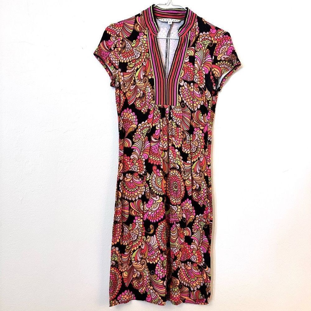Trina Turk Women's Notch Neck Zinnia Paisley Multicolor Dress Size 0
